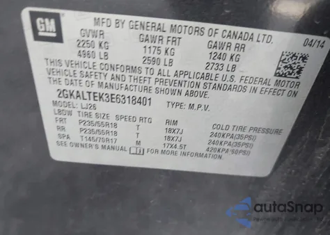 2014 GMC Terrain Slt-2 из США, поврежденный, VIN 2GKALTEK3E6318401